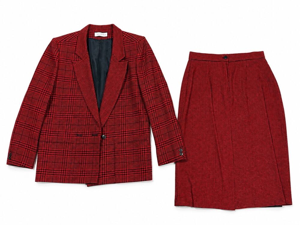 Jack Winter Vintage Women’s 2 Piece Red Black Plaid Skirt Suit Large